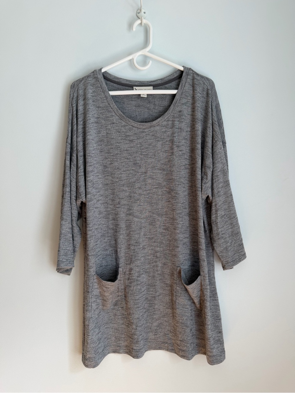 Koolaburra Gray Knit Pullover Sweater Scoop Neck 3/4 Sleeve Pockets 2XL